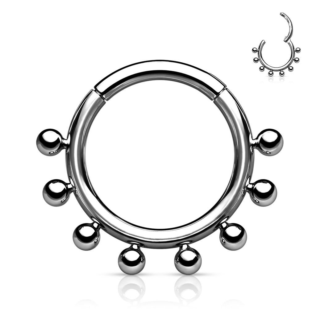 Titanium ring met scharnier en parels