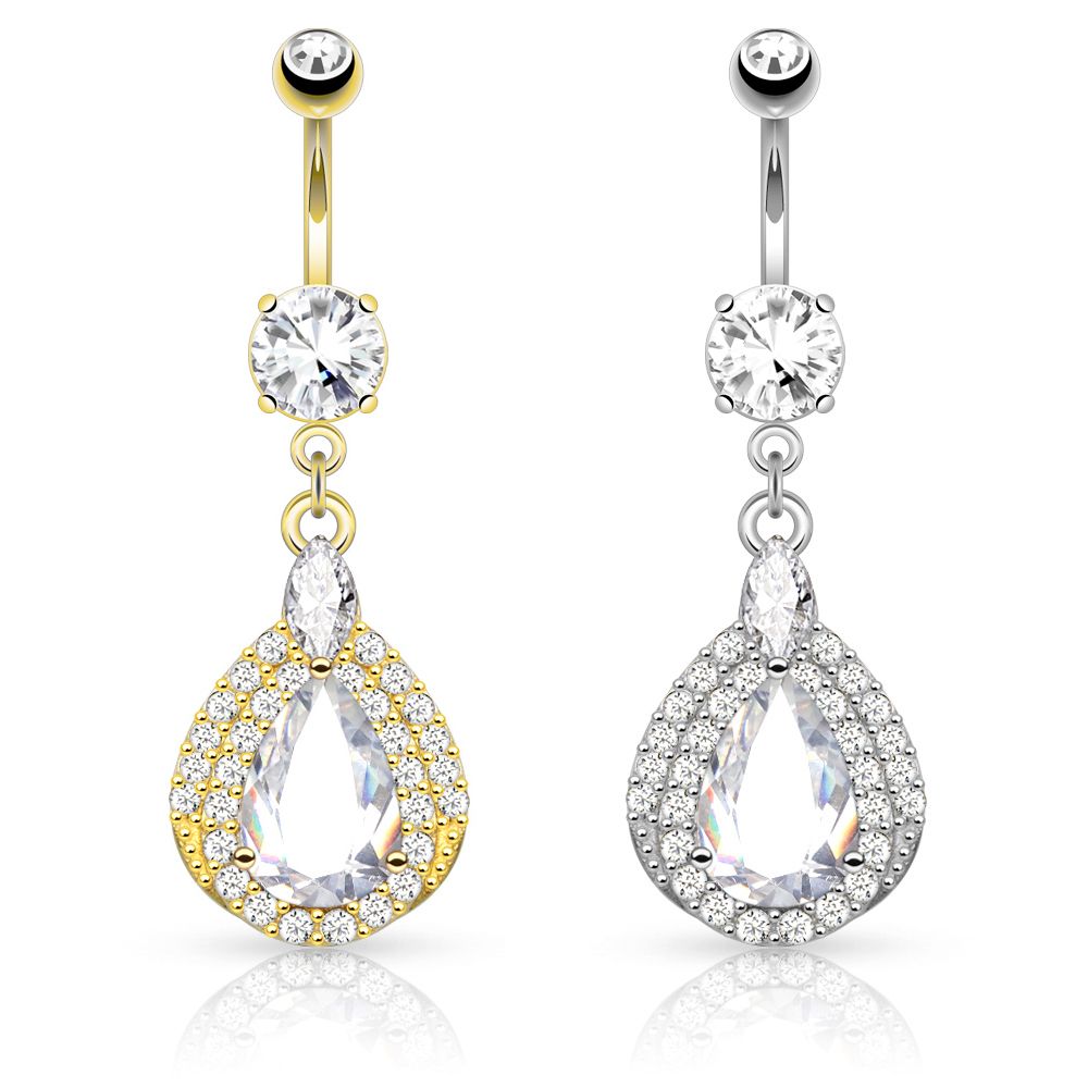 Navelpiercing van 14 karaats goud met mooie, grote druppelvormige