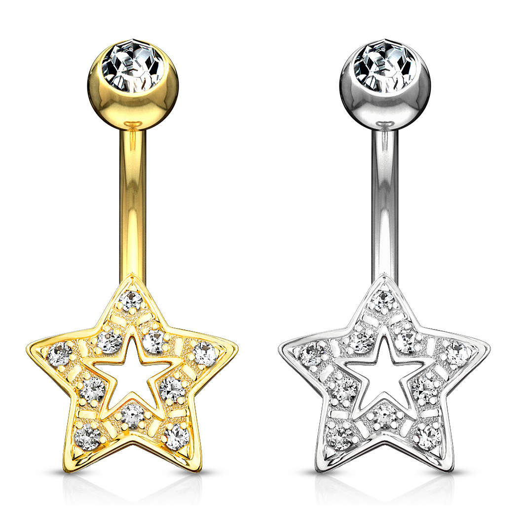 Navelpiercing van 14 karaats goud met geponste ster