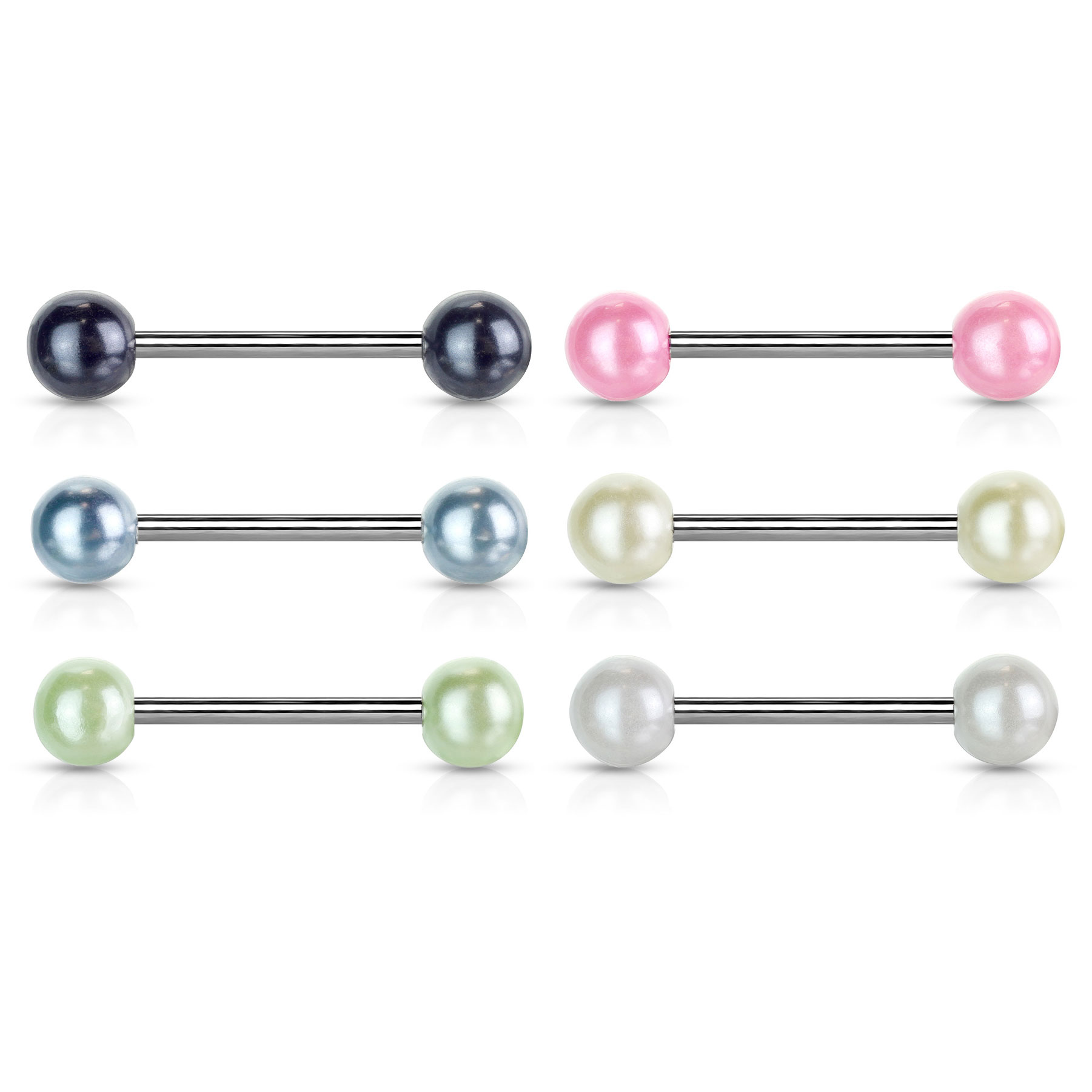 Pakket met zes tongpiercings met parelballetjes
